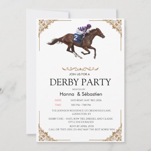 Elegant Derby Party Horse Racing Invitation Einladung (Vorderseite)