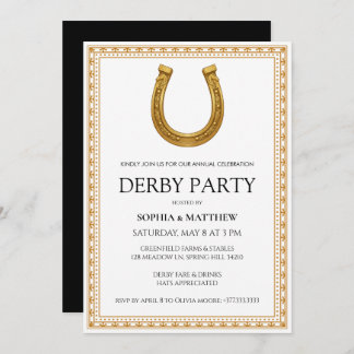 Elegant Derby Party Invitation with Gold Horseshoe Einladung