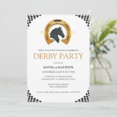 Elegant Derby Party Invitation with Gold Horseshoe Einladung (Stehend Vorderseite)