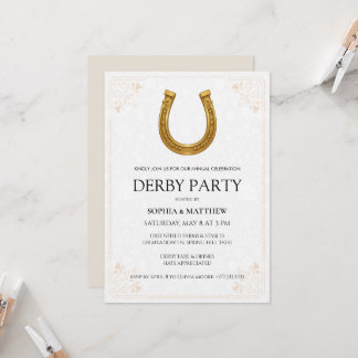 Elegant Derby Party Invitation with Gold Horseshoe Einladung
