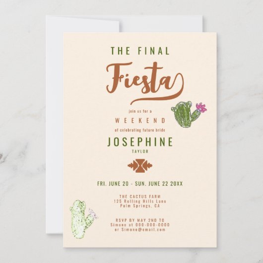Elegant Desert Cactus Rust Bachelorette Weekend Einladung (Vorderseite)