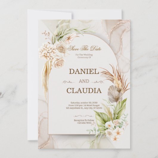 Elegant Desert Chic Pampas & Palm Wedding Invitati Einladung (Vorderseite)