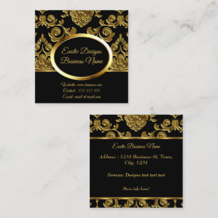 Elegant Designs Gold Damask Floral On Black Quadratische Visitenkarte