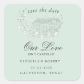 Elegant Destination Floral Save the Date Quadratischer Aufkleber (Vorderseite)