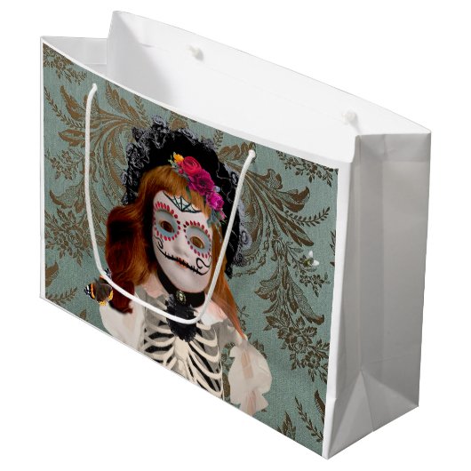 Elegant Día de Muertos Gift Bag Große Geschenktüte (Vorderseite Schrägansicht)