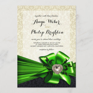 Elegant Diamante Satin Bow Wedding   Elfenbeingrün Einladung