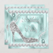 Elegant Diamond Aquamarin Blue Geburtstagsparty Einladung (Vorne/Hinten)