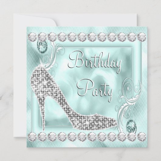 Elegant Diamond Aquamarin Blue Geburtstagsparty Einladung (Vorderseite)