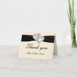 Elegant Diamond Black Ribbon Thank You Cards Dankeskarte