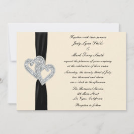 Elegant Diamond Black Ribbon Wedding Einladung