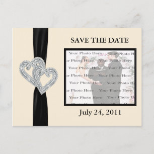 Elegant Diamond BlackRibbon Save the Date Postcard Ankündigungspostkarte