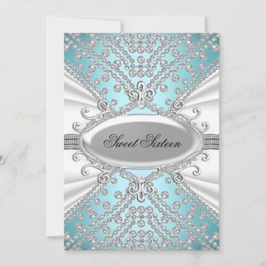 Elegant Diamond Blue Sweet 16 Party Einladung (Vorderseite)