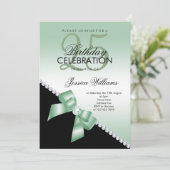 Elegant Diamond Bow, Emerald & Black Birthday Einladung (Stehend Vorderseite)