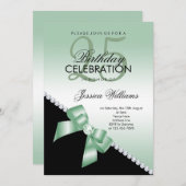 Elegant Diamond Bow, Emerald & Black Birthday Einladung (Vorne/Hinten)