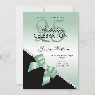 Elegant Diamond Bow, Emerald & Black Birthday Einladung