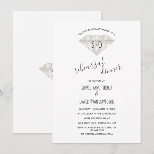 Elegant Diamond Calligraphy Probe Dinner Einladung (Vorne/Hinten)