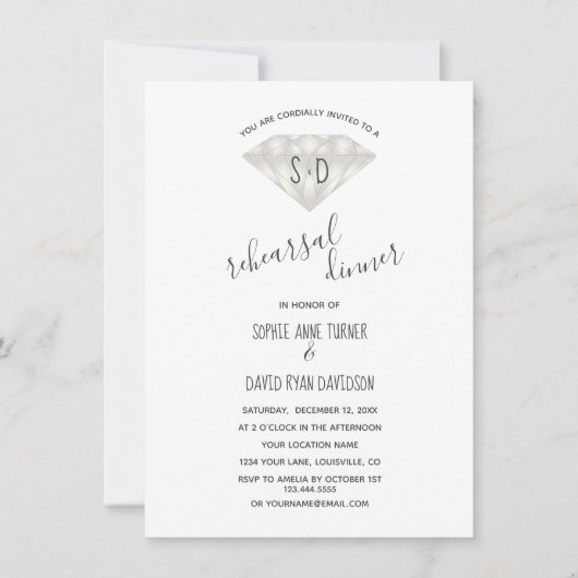 Elegant Diamond Calligraphy Probe Dinner Einladung (Vorderseite)