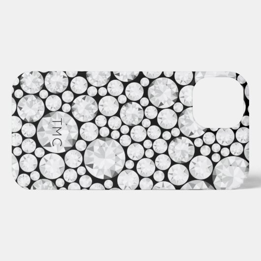 Elegant Diamond Gemstones Grau White Black Tech iPhone Hülle (Rückseite (Horizontal))