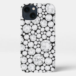 Elegant Diamond Gemstones Grau White Black Tech iPhone 13 Hülle