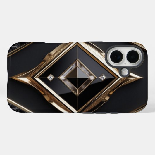 Elegant Diamond Geometric Black Gold iPhone Case (Rückseite (Horizontal))
