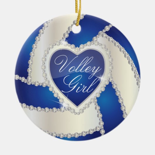 Elegant Diamond Heart Dark Blue Volleyball Keramikornament (Vorne)