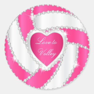 Elegant Diamond Heart Hot Pink Volleyball Runder Aufkleber