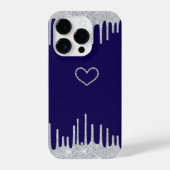 Elegant Diamond Heart iPhone 14 Pro Case - Navy iPhone Hülle (Rückseite)