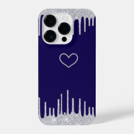 Elegant Diamond Heart iPhone 14 Pro Case - Navy iPhone 14 Pro Hülle