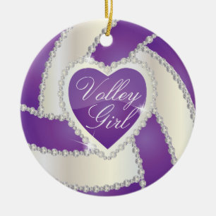 Elegant Diamond Heart Lila Volleyball Keramikornament