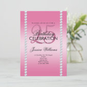 Elegant Diamond Jeweled Pink Geburtstag Einladung (Stehend Vorderseite)