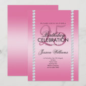 Elegant Diamond Jeweled Pink Geburtstag Einladung (Vorne/Hinten)