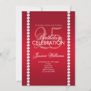 Elegant Diamond Jeweled Ruby Red Birthday Einladung