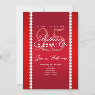 Elegant Diamond Jeweled Ruby Red Birthday Einladung