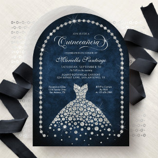 Elegant Diamond Jewels Quinceanera Invitation Einladung