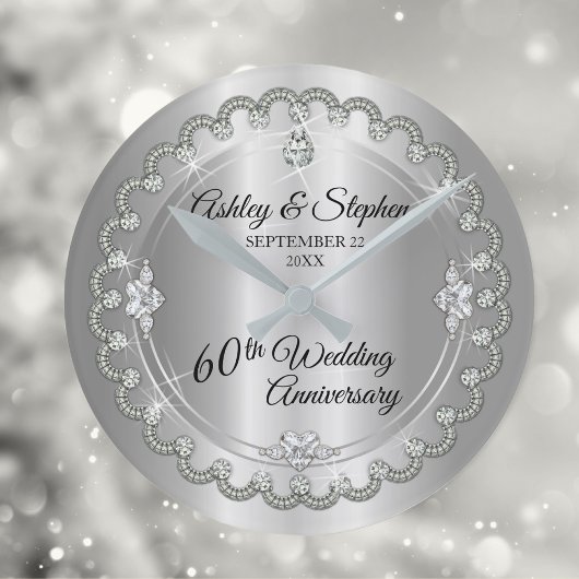 Elegant Diamond Jubilee 60. Hochzeitstag Runde Wanduhr