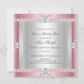 Elegant Diamond Pink Sweet 16 Sechzehn Party 3 Einladung (Rückseite)