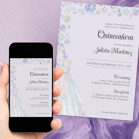 Elegant Diamond Princess Quinceanera und Masse Einladung