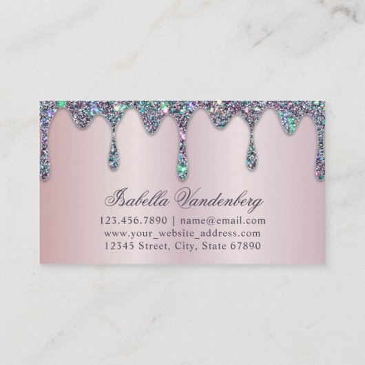 Elegant Diamond Sparkle Glitzer Tropfens Lilac Sat Visitenkarte (Rückseite)