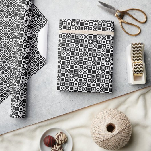 Elegant Diamond Square Schwarz-weiß Geschenkpapier