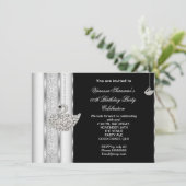 Elegant Diamond Swan White Silver Black Geburtstag Einladung (Stehend Vorderseite)