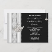 Elegant Diamond Swan White Silver Black Geburtstag Einladung (Vorderseite)