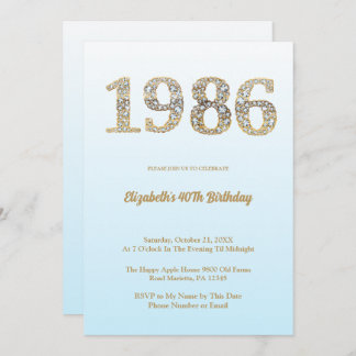 Elegant Diamond Year 1986 40th Birthday Party Einladung
