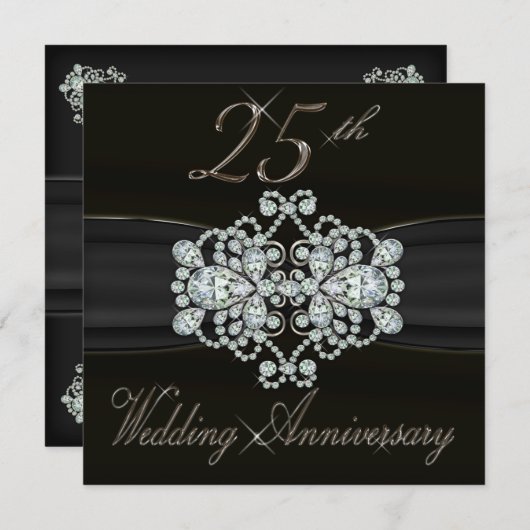 Elegant Diamonds 25. Silver Wedding Jubiläum Einladung (Vorne/Hinten)