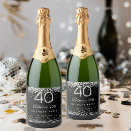 Elegant Diamonds 40. Geburtstag Party Schaumweinetikett