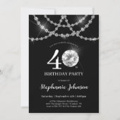 Elegant Diamonds Black 40. Geburtstag Party Einladung (Vorderseite)