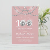 Elegant Diamonds Blush Pink 100. Geburtstag Einladung (Stehend Vorderseite)