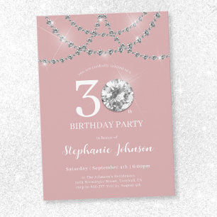 Elegant Diamonds Blush Pink 30. Geburtstag Einladung