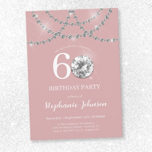 Elegant Diamonds Blush Pink 60. Geburtstag Einladung