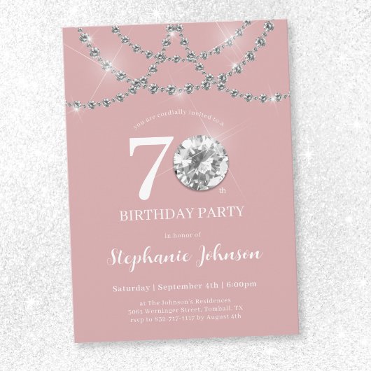 Elegant Diamonds Blush Pink 70. Geburtstag Einladung
