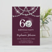 Elegant Diamonds Burgundy 60. Geburtstagsparty Einladung (Stehend Vorderseite)